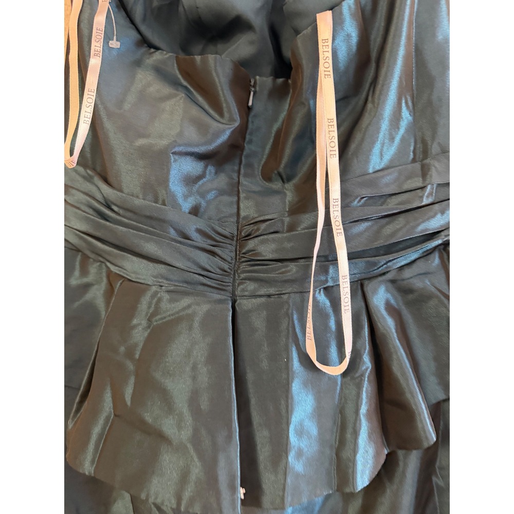 Belsoie Strapless Teal Satin Peplum Evening Gown Szโ 14 - Picture 5 of 11